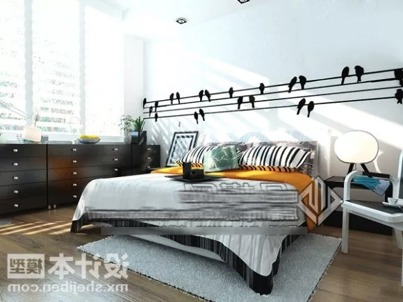 Modern Room With Bed 3d model Modern Room With Bed 3d model