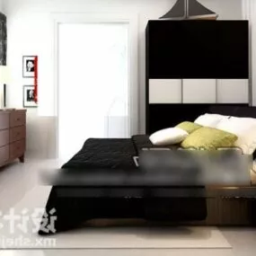 Black Bed With Cabinet 3d model