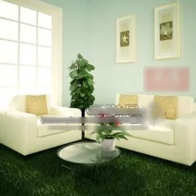 White Sofa Simple Living Room 3d model