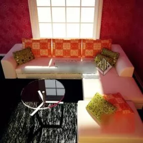 White Sofa With Round Glass Table 3d model