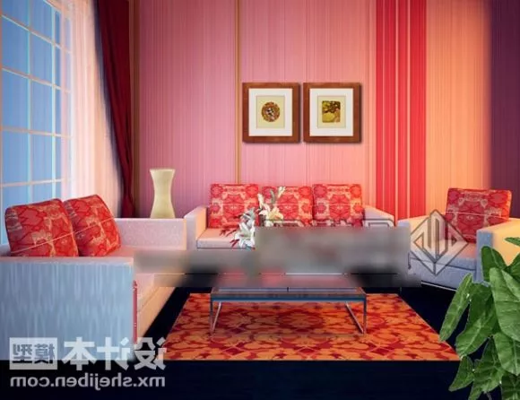 Red Room Sofa Set 3d model Red Room Sofa Set 3d model