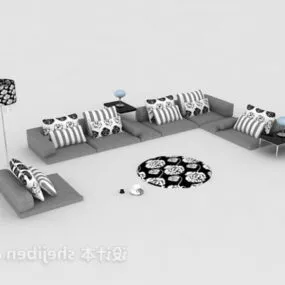 Grey Sofa Table With Pillow 3d model