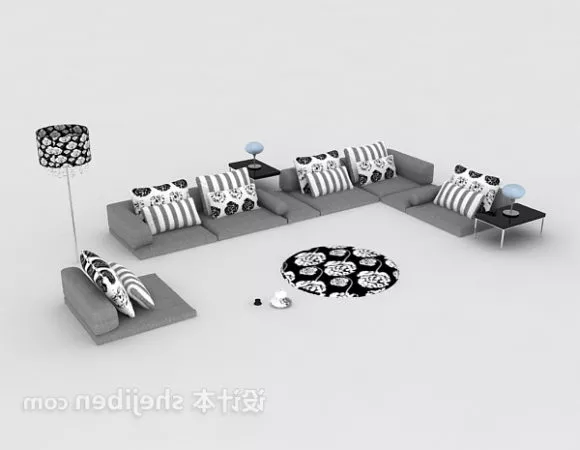 Grey Sofa Table With Pillow 3d model Grey Sofa Table With Pillow 3d model