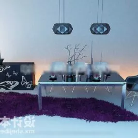 Table And Chair With Ceiling Lamp 3d model