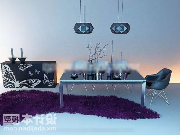 Table And Chair With Ceiling Lamp 3d model Table And Chair With Ceiling Lamp 3d model