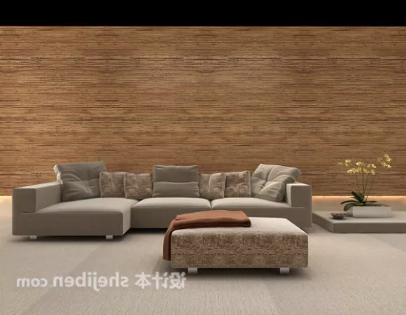 Brown Velvet Sofa With Table 3d model Brown Velvet Sofa With Table 3d model