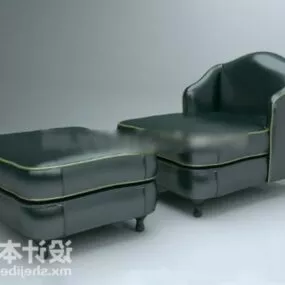 Leather Lounge Sofa With Stool 3d model