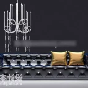 Black Leather Sofa With Chandelier 3d model