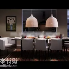 Dinning Table Chair With Pendant Lamp 3d model