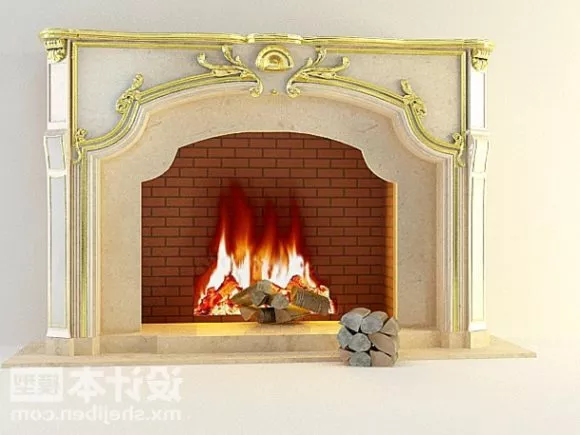 Stone Fireplace Simple Style 3d model