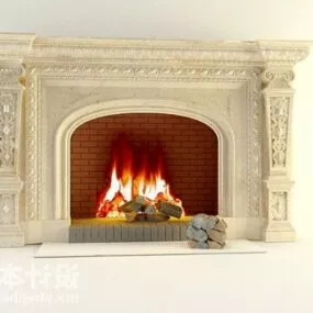 Stone Fireplace Classic Design 3d model