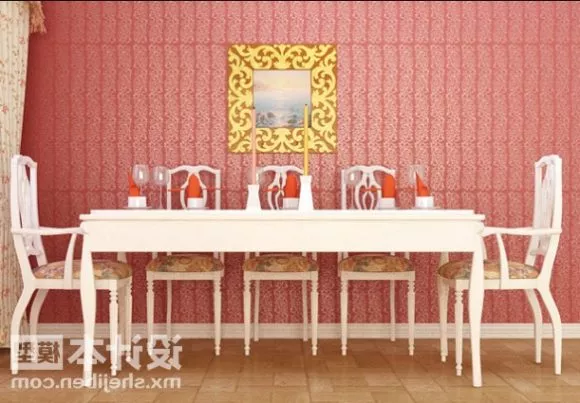 European White Dinning Table And Chair 3d model European White Dinning Table And Chair 3d model