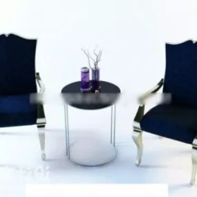 Black Coffee Table And Chair 3d model