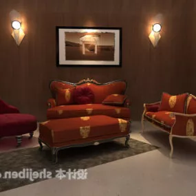 Dark Red Chair Sofa 3d model