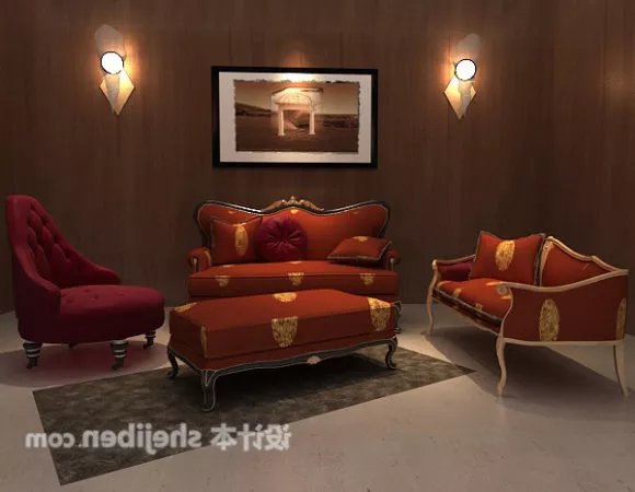 Dark Red Chair Sofa 3d model Dark Red Chair Sofa 3d model
