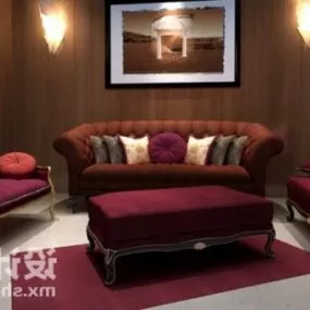 Red Velvet Sofa Table 3d model