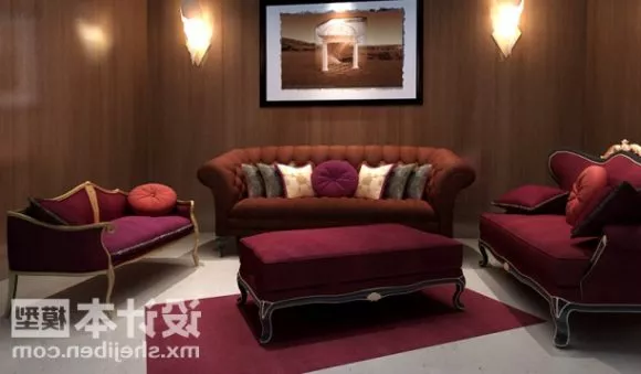 Red Velvet Sofa Table 3d model Red Velvet Sofa Table 3d model