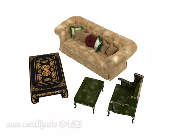 Vintage Velvet Sofa Table Set 3d model Vintage Velvet Sofa Table Set 3d model