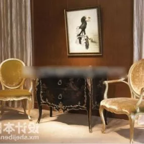 European Vintage Table And Chair 3d model