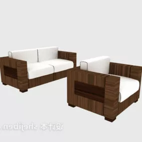Wooden Back Sofa Set 3d model