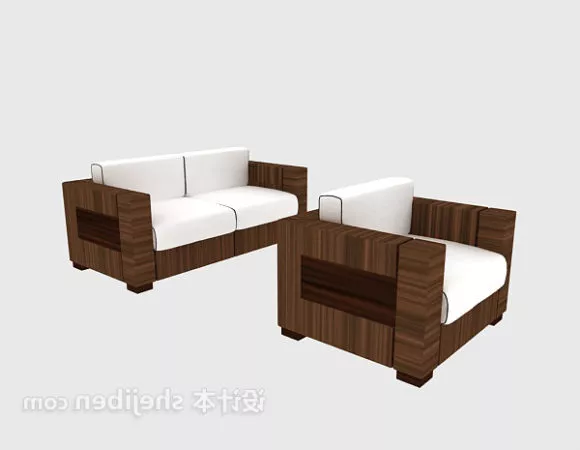 Wooden Back Sofa Set 3d model Wooden Back Sofa Set 3d model