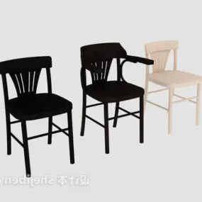 Black Wood Chair Set 3d model