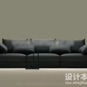 Three Seaters Grey Sofa With Pillow 3d model
