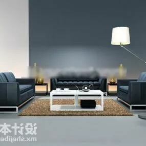 Modern Black Leather Sofa Set 3d model