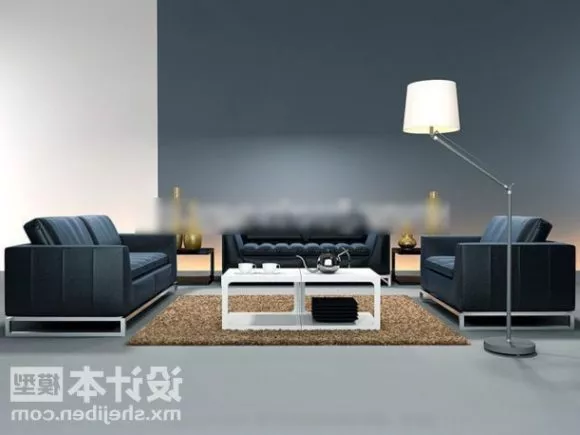 Modern Black Leather Sofa Set 3d model Modern Black Leather Sofa Set 3d model