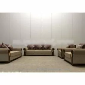 Antique Brown Fabric Sofa Set 3d model