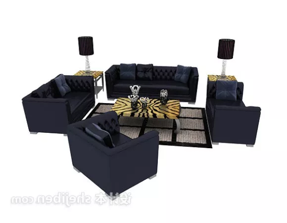 Modern Black Leather Sofa Set V1 3d model Modern Black Leather Sofa Set V1 3d model