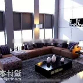Living Room With Sofa Table Set 3d model