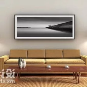 Living Room Long Sofa With Table 3d model