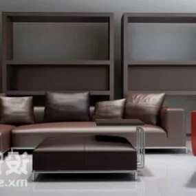 Brown Leather Sofa Table Combination 3d model
