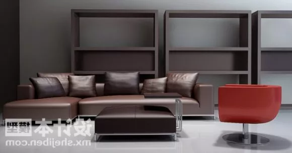 Brown Leather Sofa Table Combination 3d model Brown Leather Sofa Table Combination 3d model