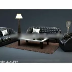 Black Leather Sofa Combination 3d model