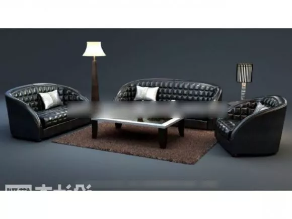 Black Leather Sofa Combination 3d model Black Leather Sofa Combination 3d model