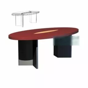 Oval Conference Table Wooden Top 3d model