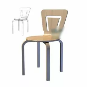 Wood Office Chair Stool Style 3d model