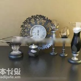 Silver Vase Clock Tableware Decorative 3d model