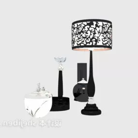 Black Vase And Lamp Decoration 3d model