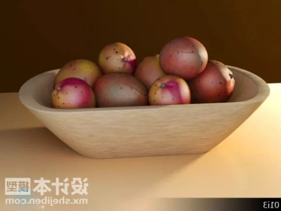 Fruit In Wooden Bowl 3d model Fruit In Wooden Bowl 3d model