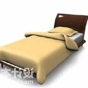 Single Bed Yellow Blanket 3d model