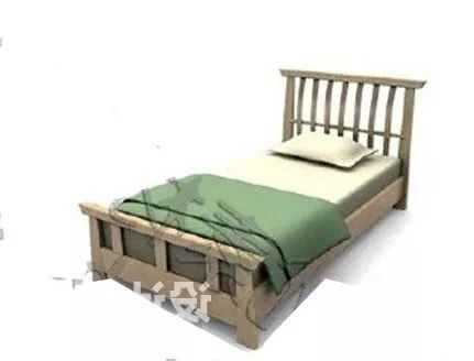 Wooden Platform Bed With Pillow Mattress 3d model