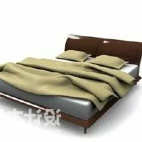 Brown Wood Bed Modern Style 3d model
