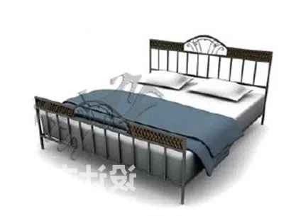 Wooden Platform Bed With Pillow Mattress 3d model