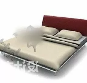 Bed Modern Furniture Red Fabric Back 3d model