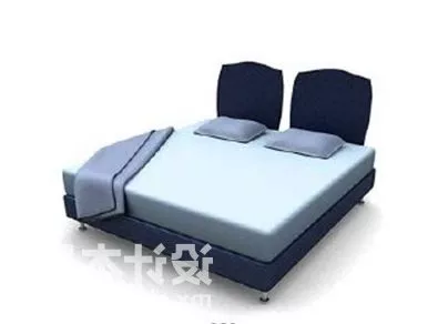 Double Bed Modern Platform With Nightstand 3d model