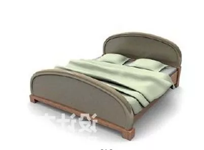 Double Bed With Back Wall 3d model