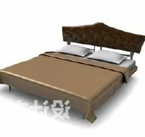 Brown Double Bed V6 3d model